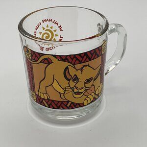 Disney Lion King Simba Mug Anchor Hocking Clear Glass Mug